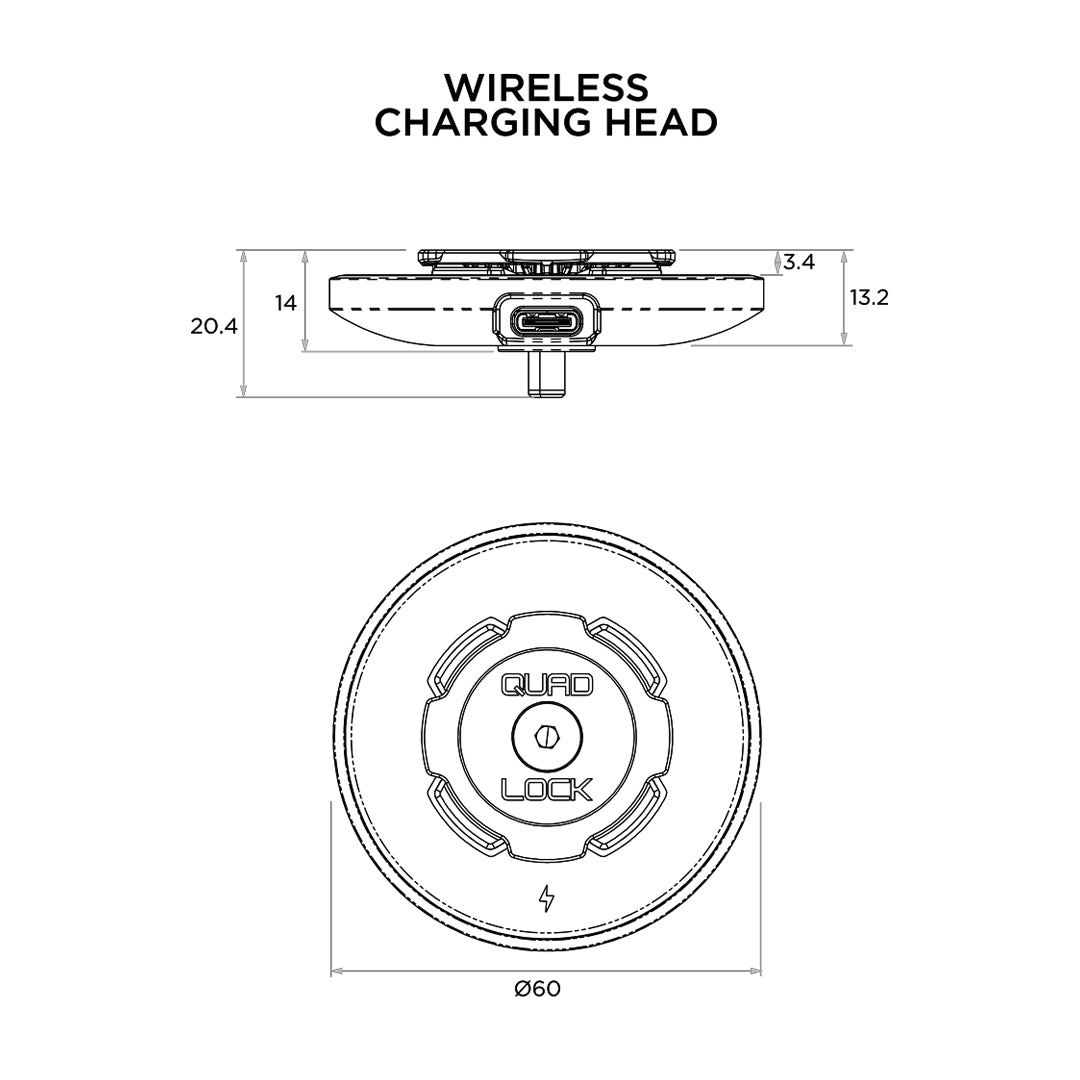 Quad Lock Wireless Charging Head - Non MAG - Dimensions
